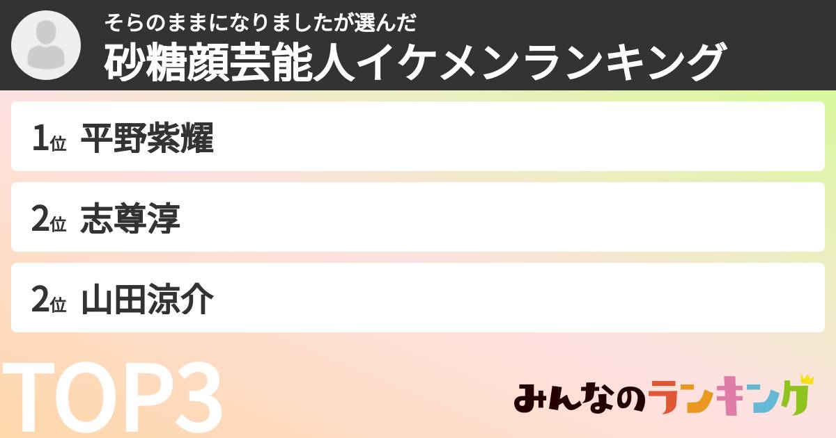 そらのままになりましたさんの「砂糖顔芸能人イケメンランキング」