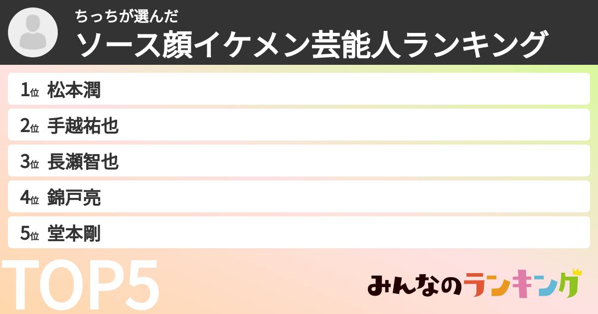 ちっちさんの「ソース顔イケメン芸能人ランキング」