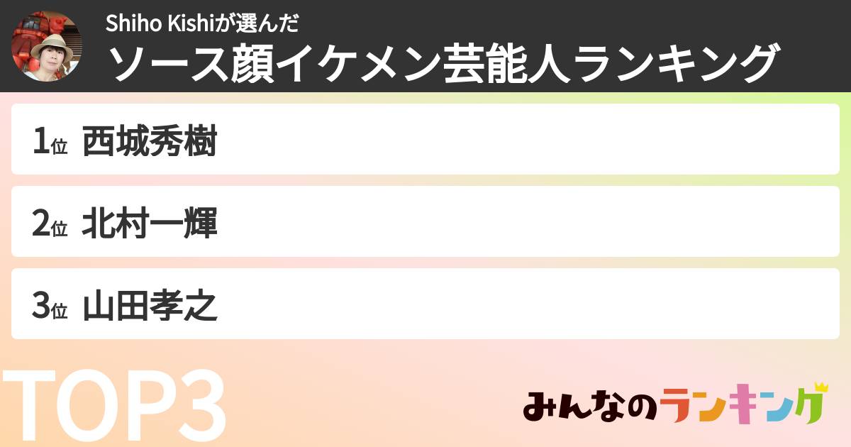 Shiho Kishiさんの「ソース顔イケメン芸能人ランキング」
