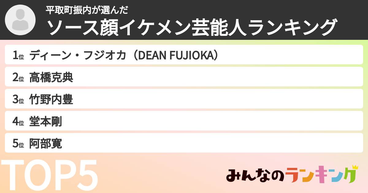 平取町振内さんの「ソース顔イケメン芸能人ランキング」