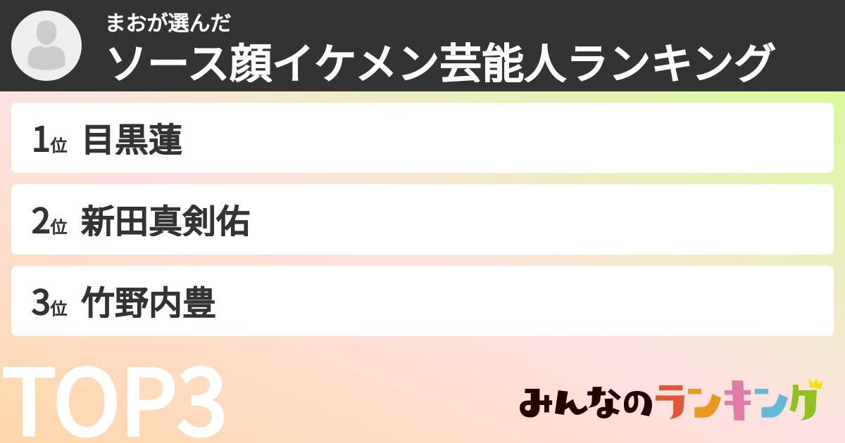 まおさんの「ソース顔イケメン芸能人ランキング」