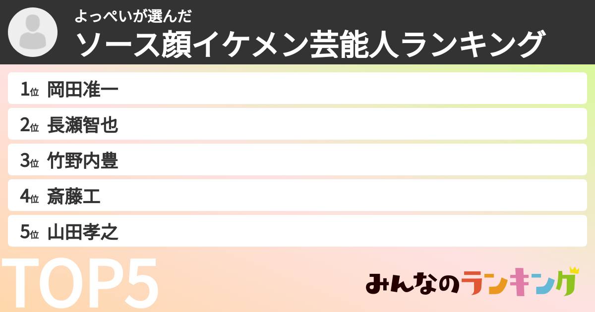 よっぺいさんの「ソース顔イケメン芸能人ランキング」