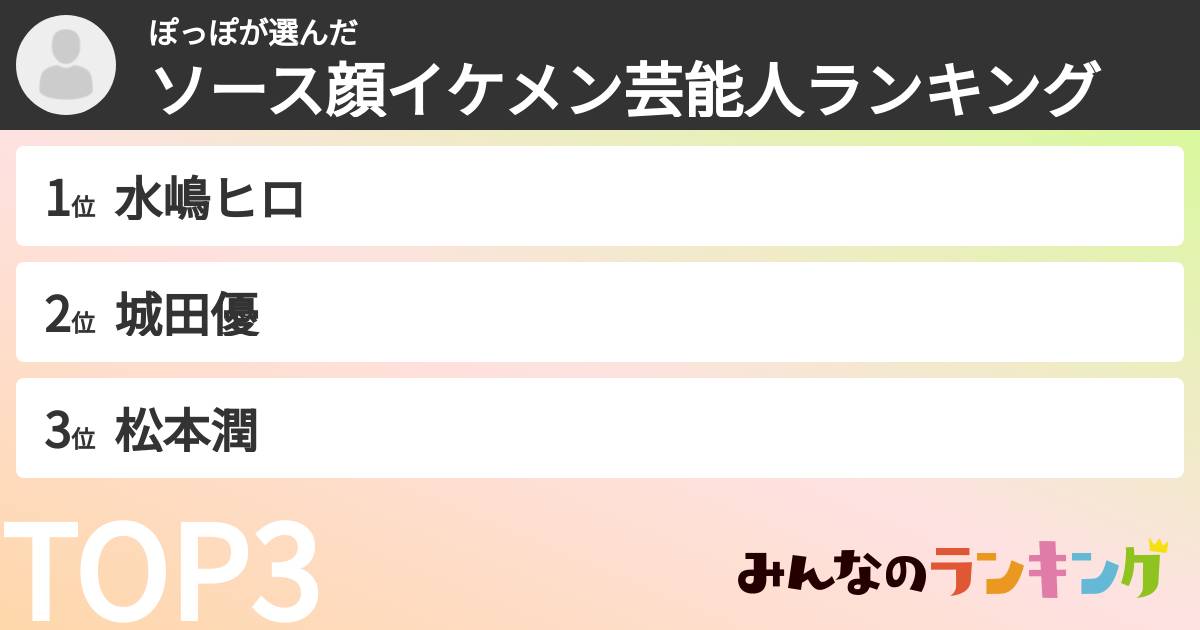 ぽっぽさんの「ソース顔イケメン芸能人ランキング」