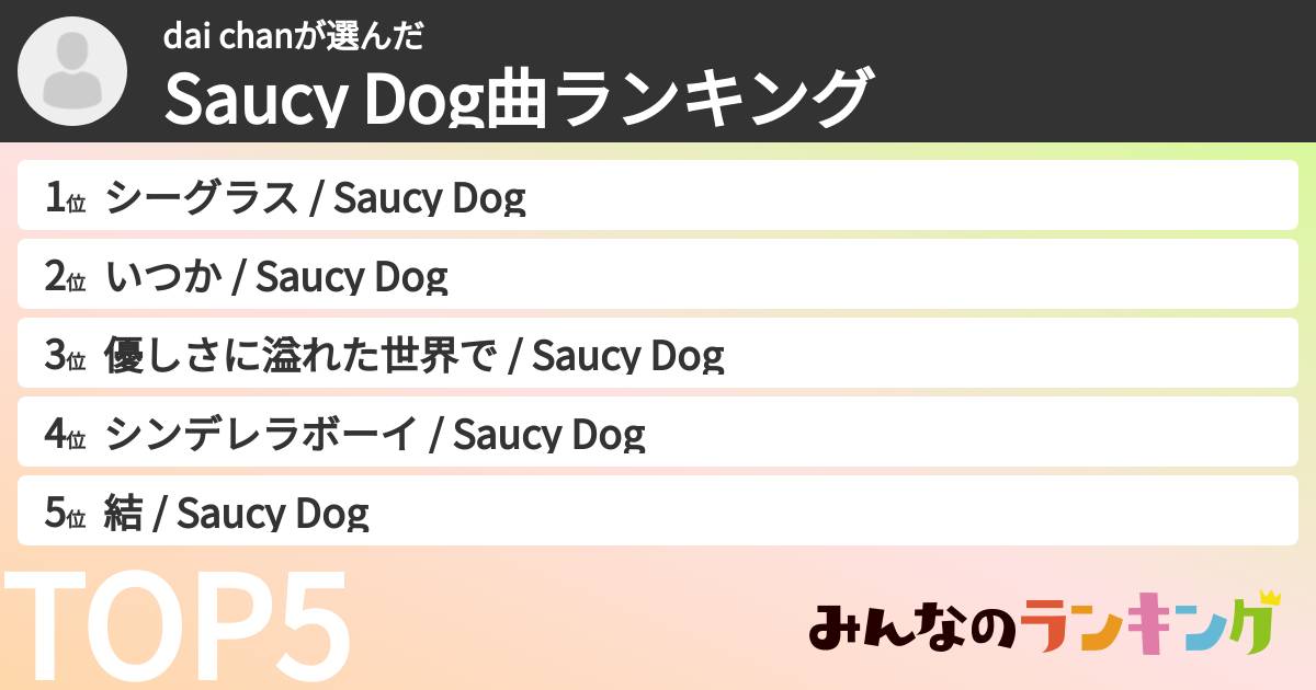 dai chanさんの「Saucy Dog曲ランキング」