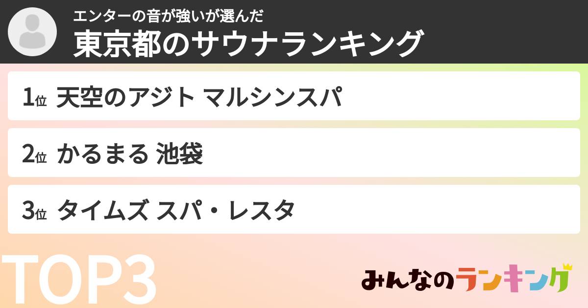 エンターの音が強いさんの「東京都のサウナランキング」