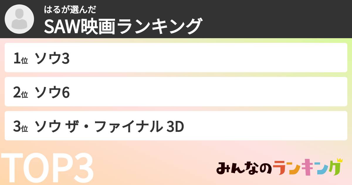 はるさんの「SAW映画ランキング」