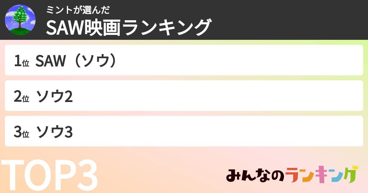 ミントさんの「SAW映画ランキング」