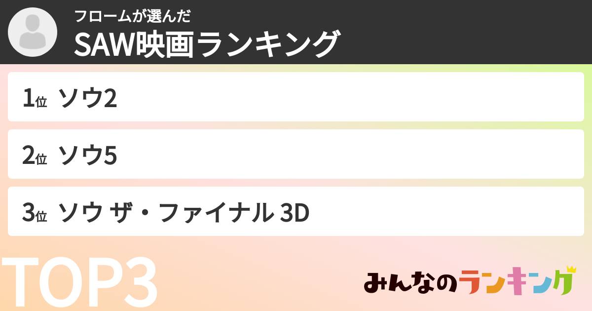 フロームさんの「SAW映画ランキング」