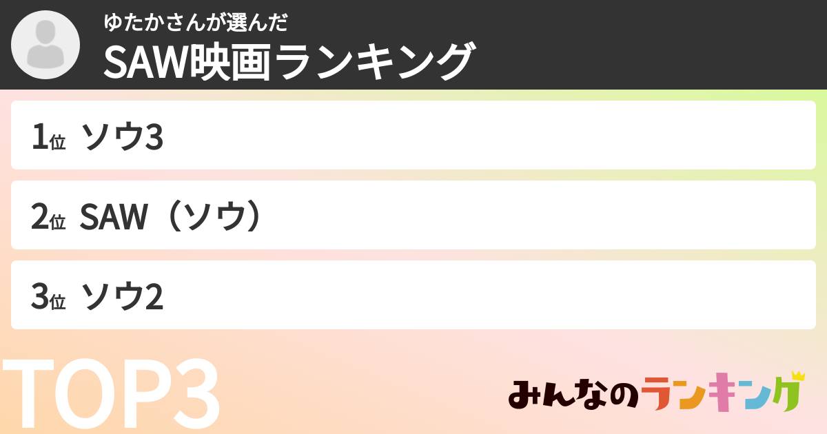 ゆたかさんさんの「SAW映画ランキング」