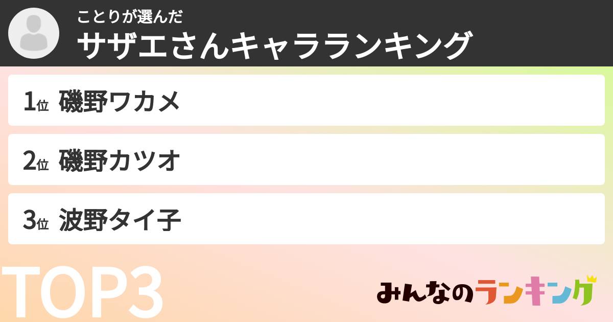 ことりさんの「サザエさんキャラランキング」