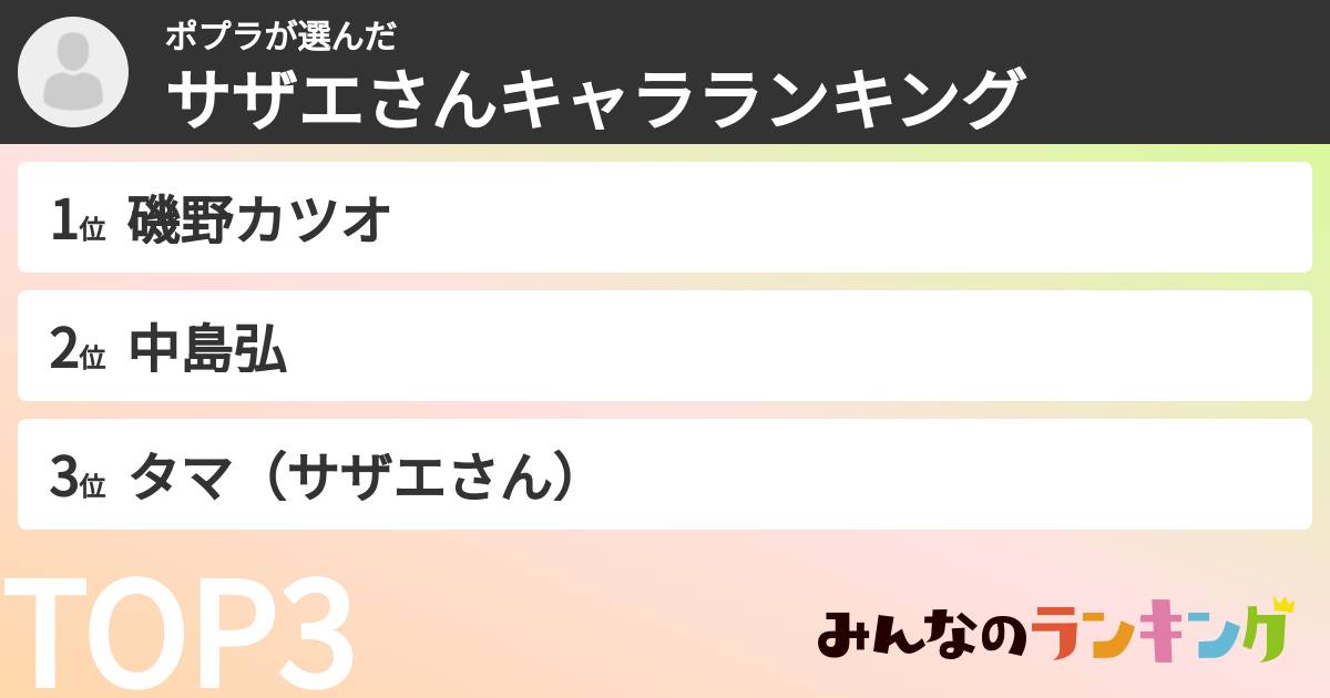 ポプラさんの「サザエさんキャラランキング」