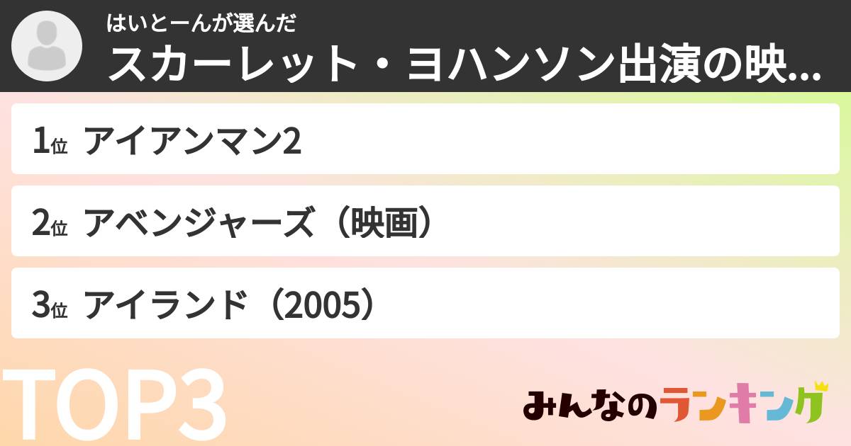 はいとーんさんの「スカーレット・ヨハンソン出演の映画ランキング」