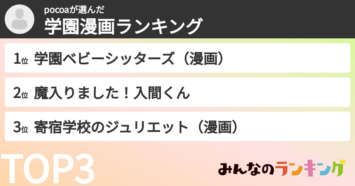 pocoaさんの「学園漫画ランキング」