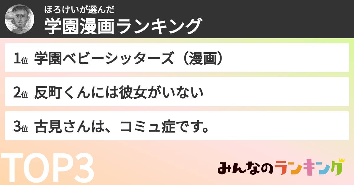 ほろけいさんの「学園漫画ランキング」