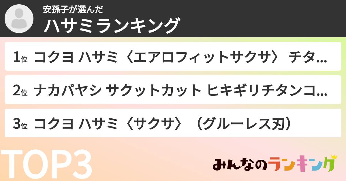 安孫子さんの「ハサミランキング」