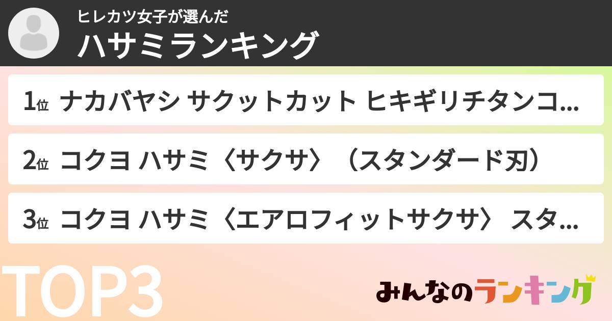 ヒレカツ女子さんの「ハサミランキング」