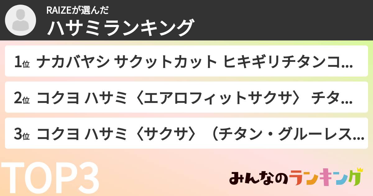 RAIZEさんの「ハサミランキング」