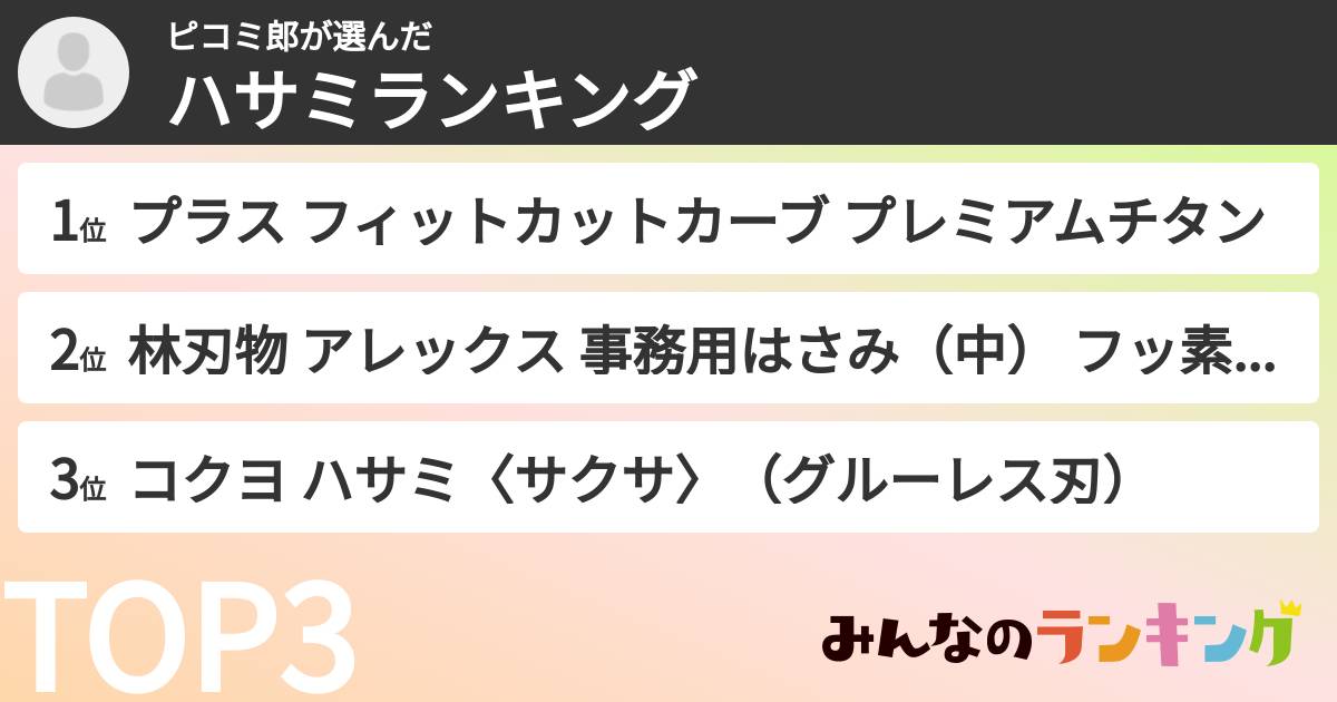 ピコミ郎さんの「ハサミランキング」