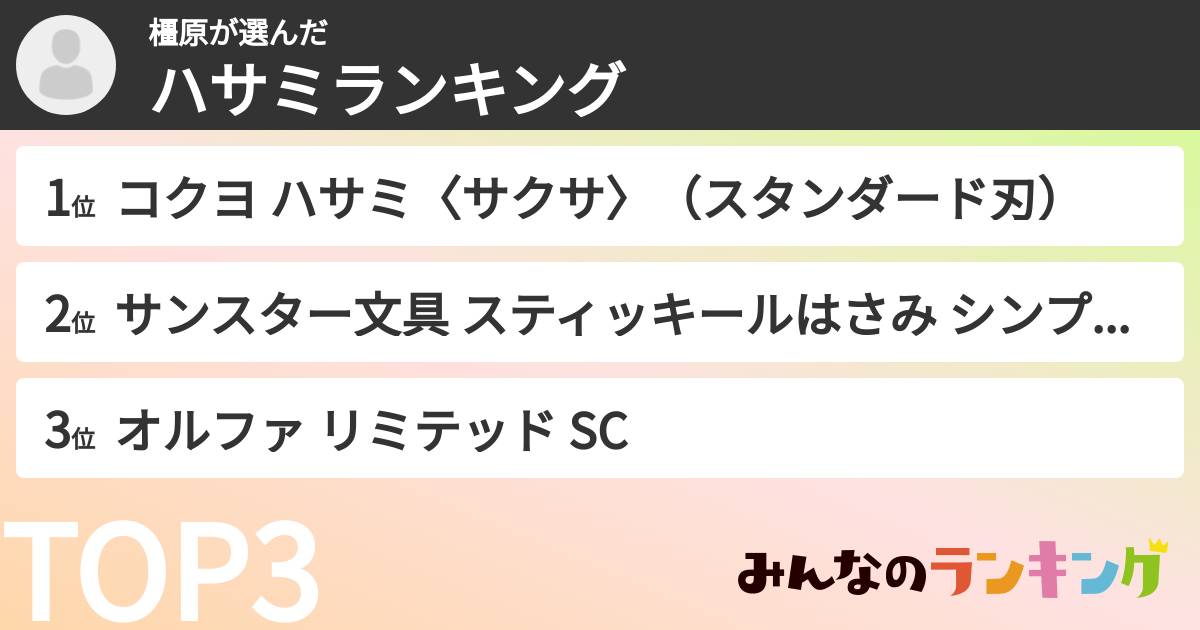 橿原さんの「ハサミランキング」