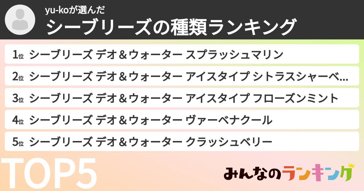 yu-koさんの「シーブリーズの種類ランキング」