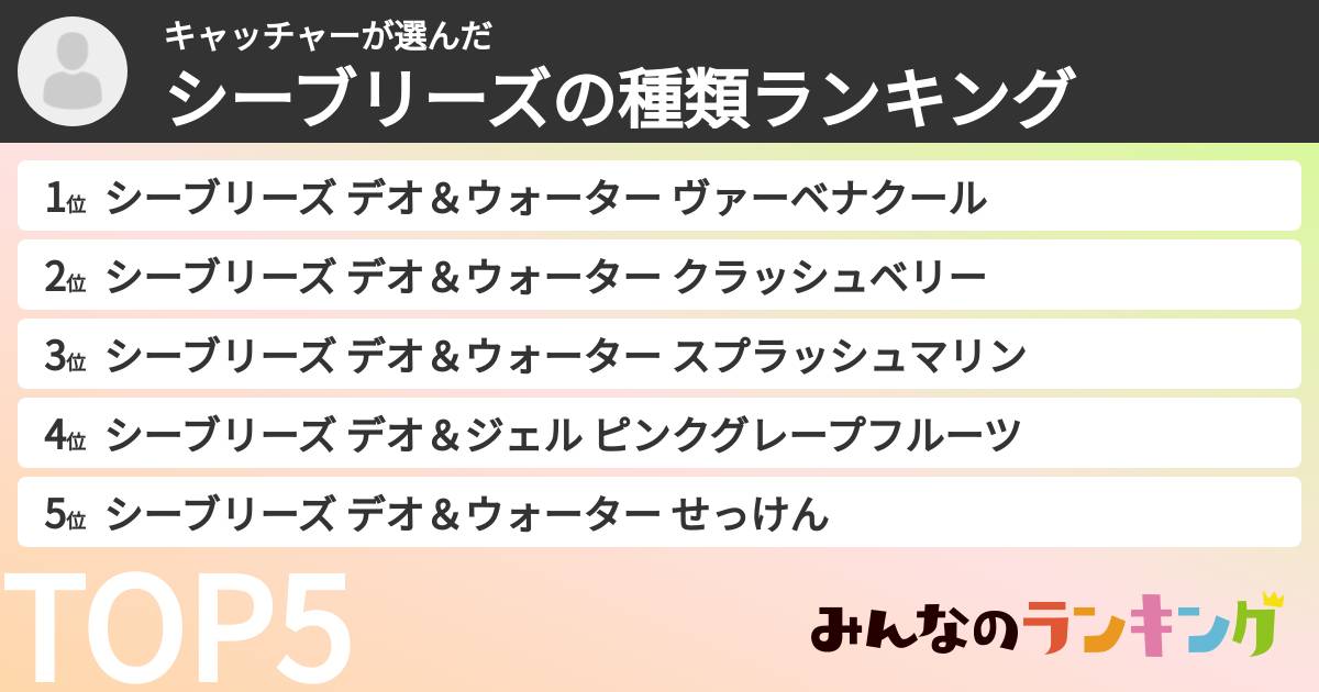 キャッチャーさんの「シーブリーズの種類ランキング」
