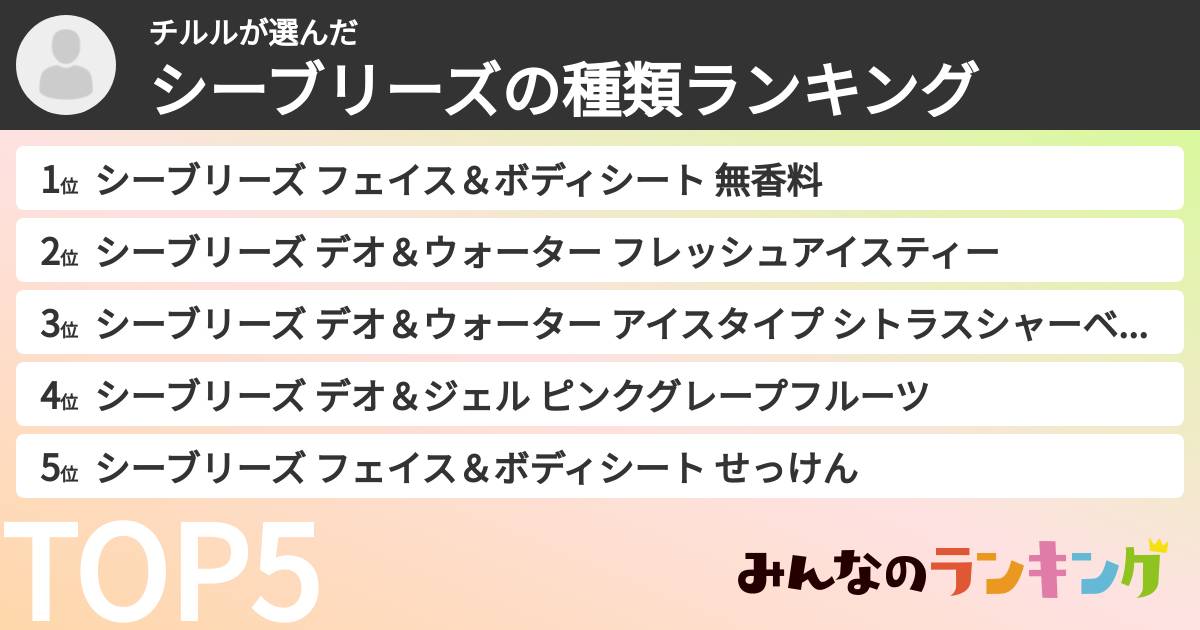 チルルさんの「シーブリーズの種類ランキング」