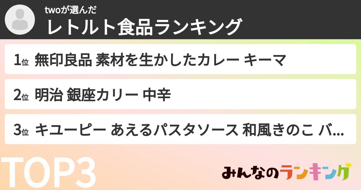 twoさんの「レトルト食品ランキング」