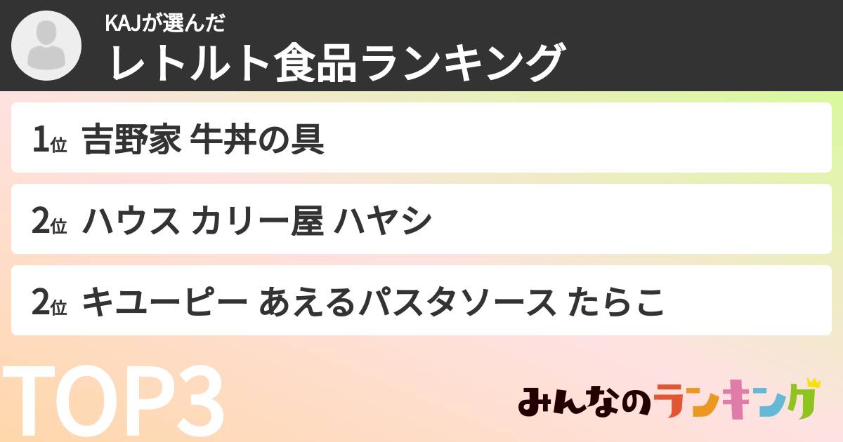KAJさんの「レトルト食品ランキング」