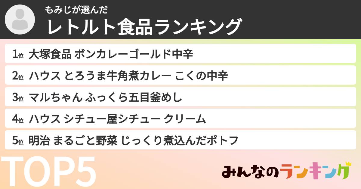 もみじさんの「レトルト食品ランキング」