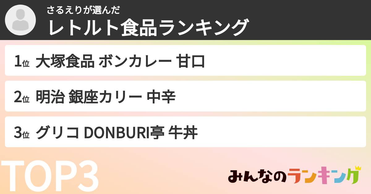 さるえりさんの「レトルト食品ランキング」