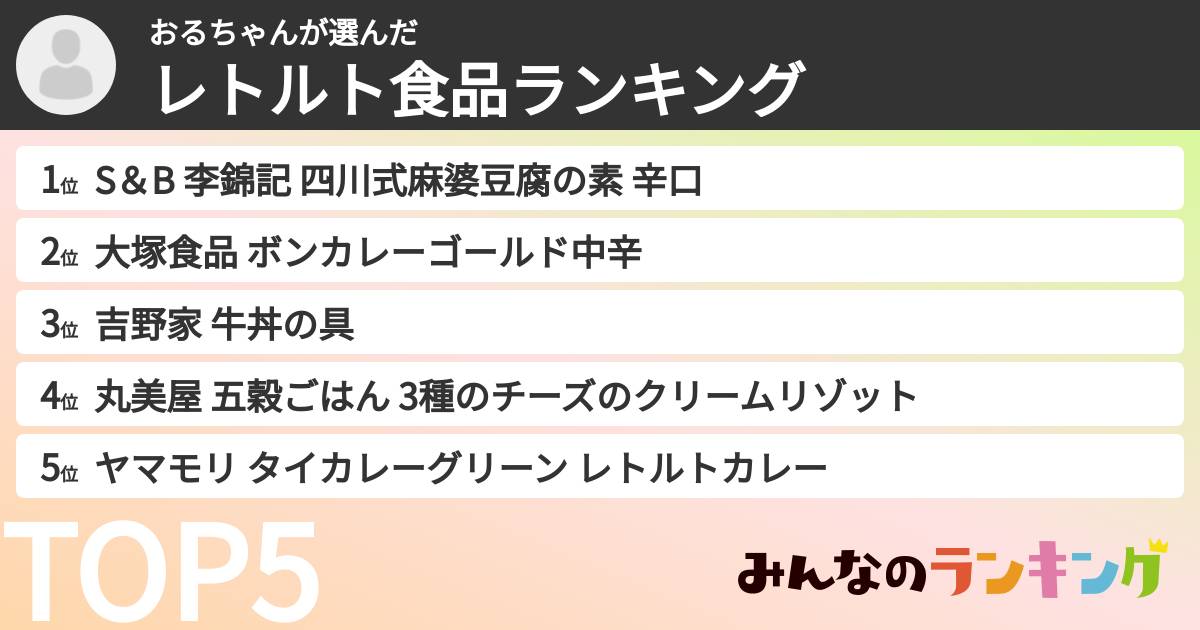 おるちゃんさんの「レトルト食品ランキング」