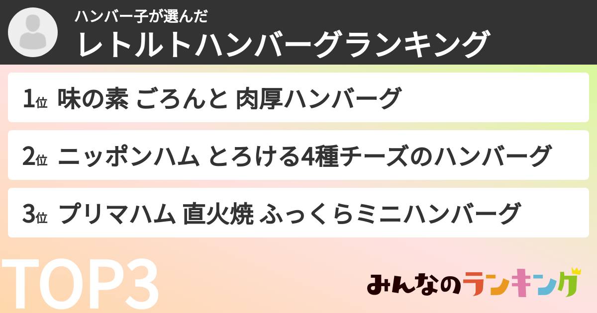 ハンバー子さんの「レトルトハンバーグランキング」