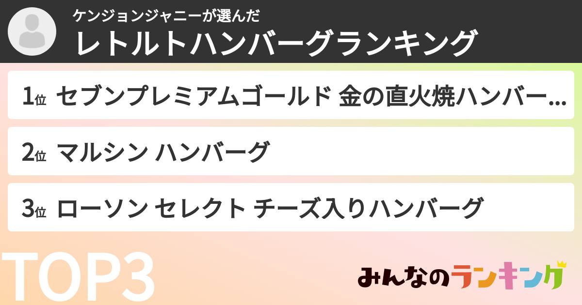 ケンジョンジャニーさんの「レトルトハンバーグランキング」