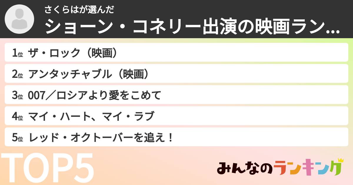 さくらはさんの「ショーン・コネリー出演の映画ランキング」