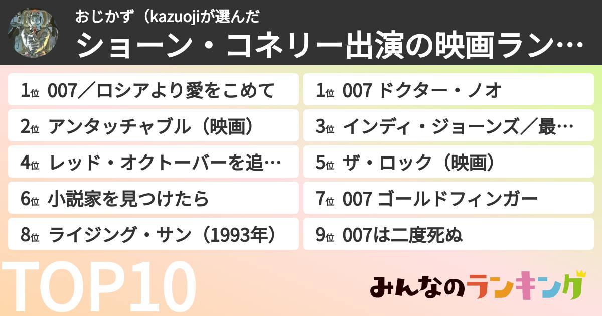 おじかず(kazuojiさんの「ショーン・コネリー出演の映画ランキング」