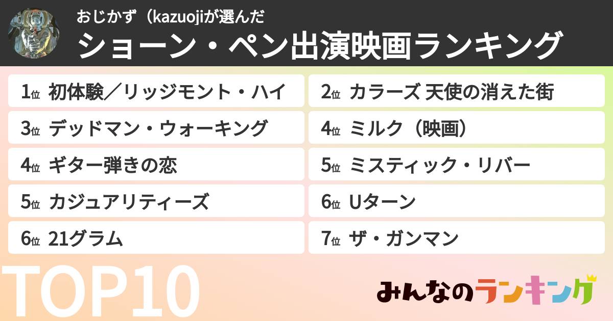 おじかず（kazuojiさんの「ショーン・ペン出演映画ランキング」