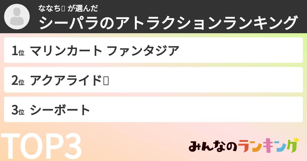 ななち🌻 さんの「シーパラのアトラクションランキング」