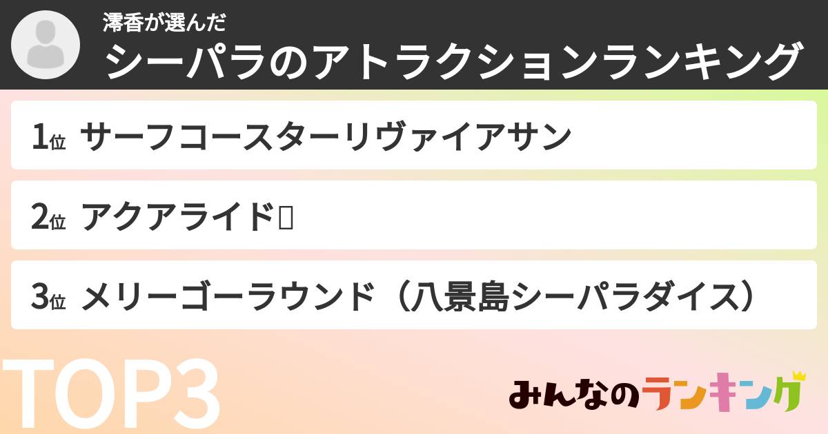 澪香さんの「シーパラのアトラクションランキング」