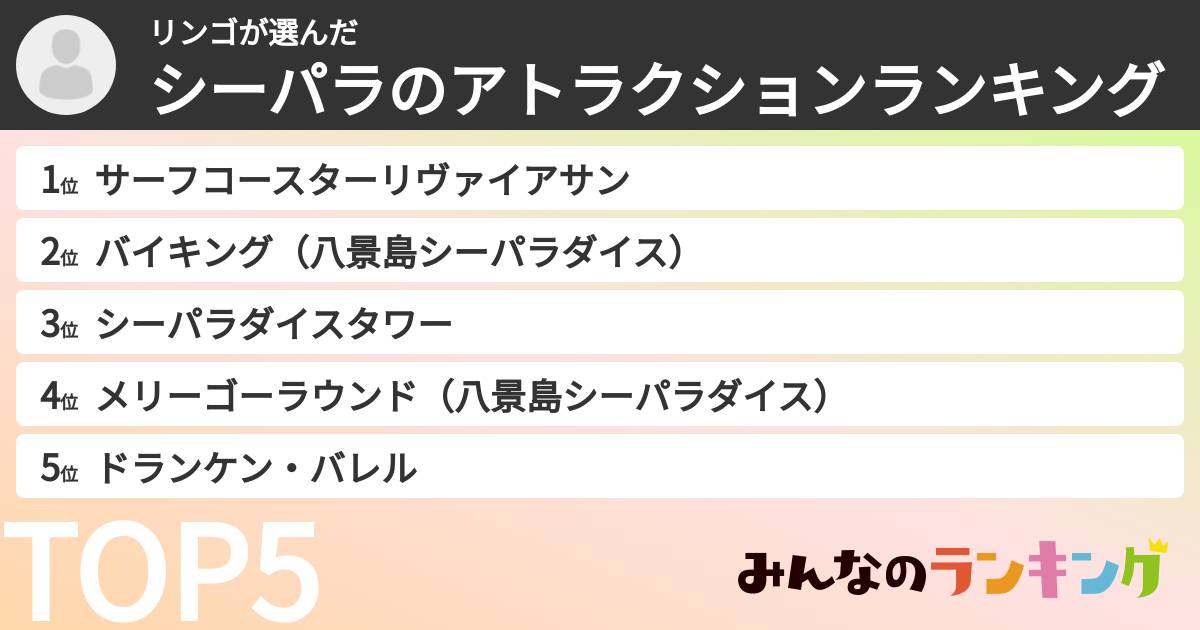 リンゴさんの「シーパラのアトラクションランキング」