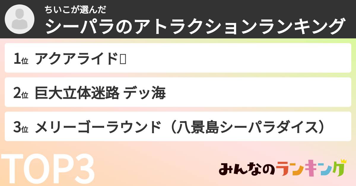 ちいこさんの「シーパラのアトラクションランキング」