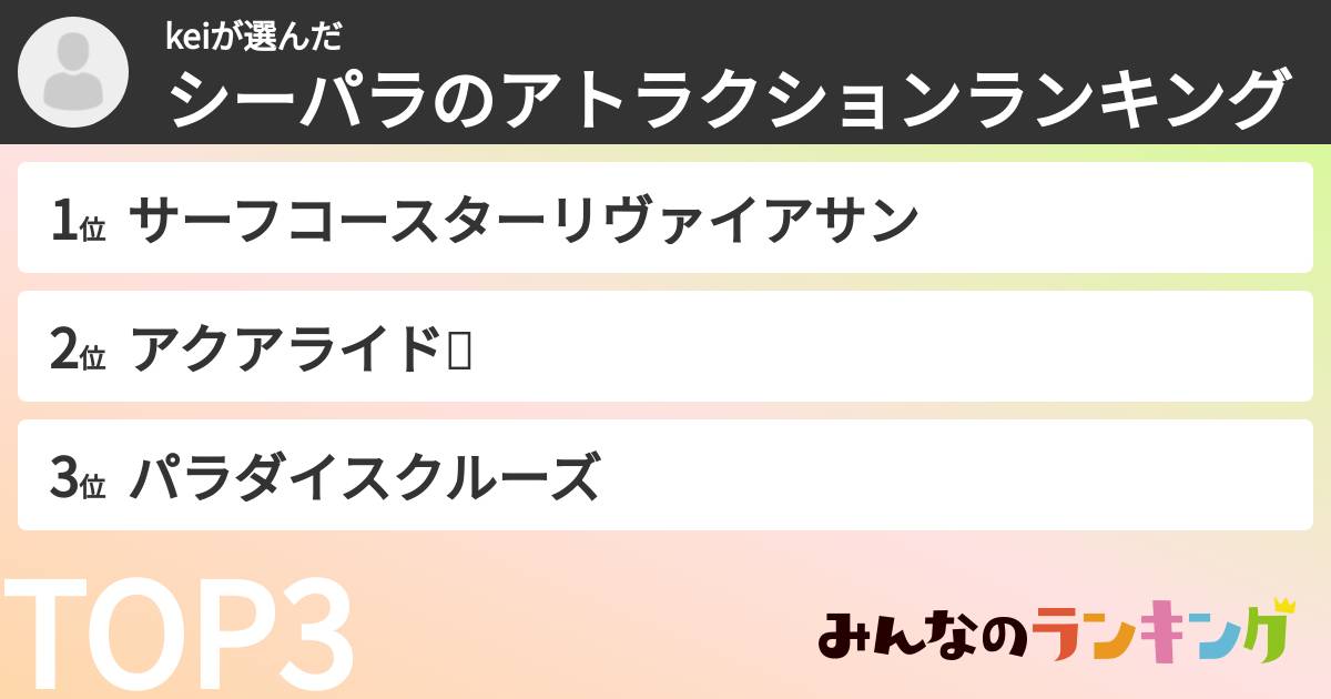 keiさんの「シーパラのアトラクションランキング」