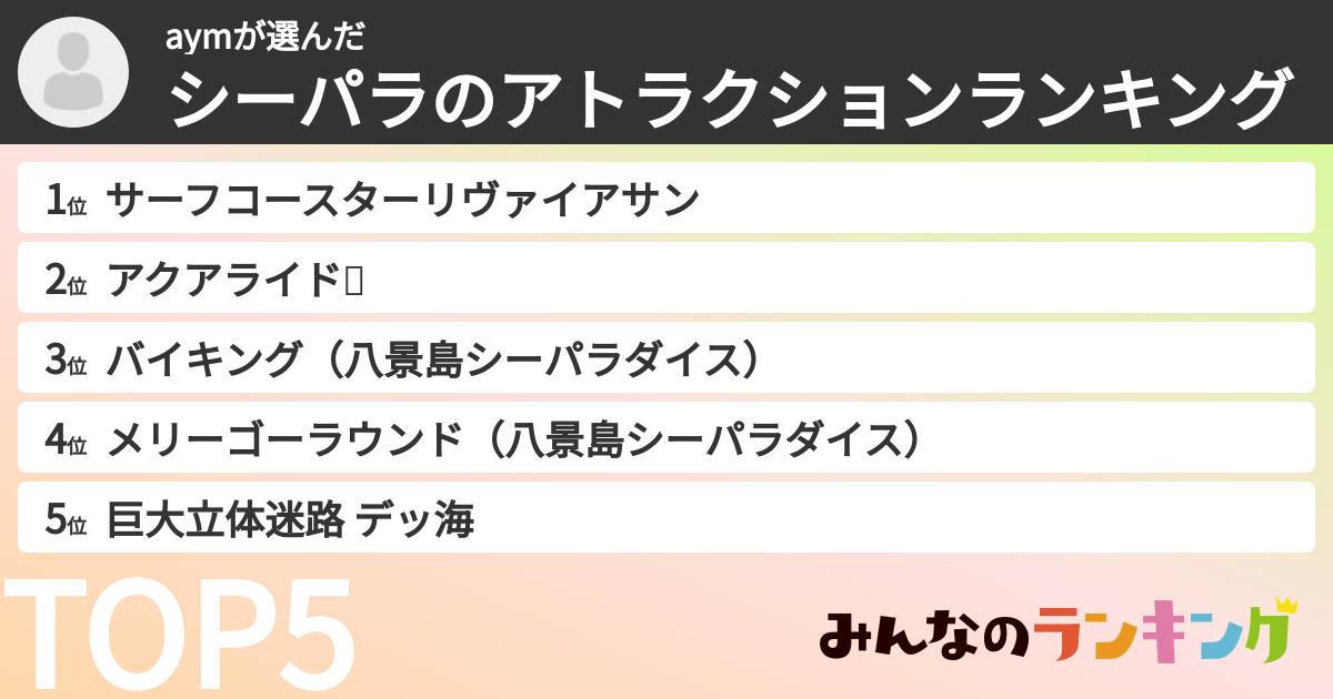 aymさんの「シーパラのアトラクションランキング」