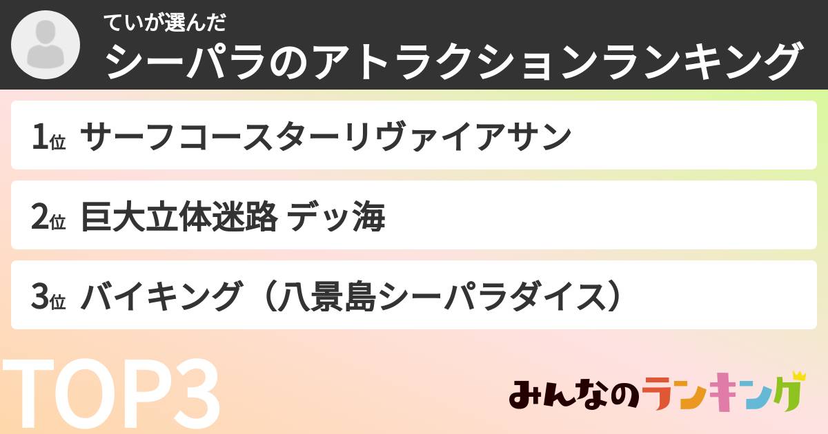 ていさんの「シーパラのアトラクションランキング」