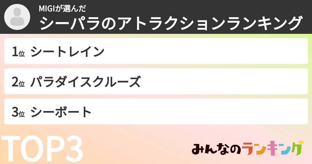 MIGIさんの「シーパラのアトラクションランキング」