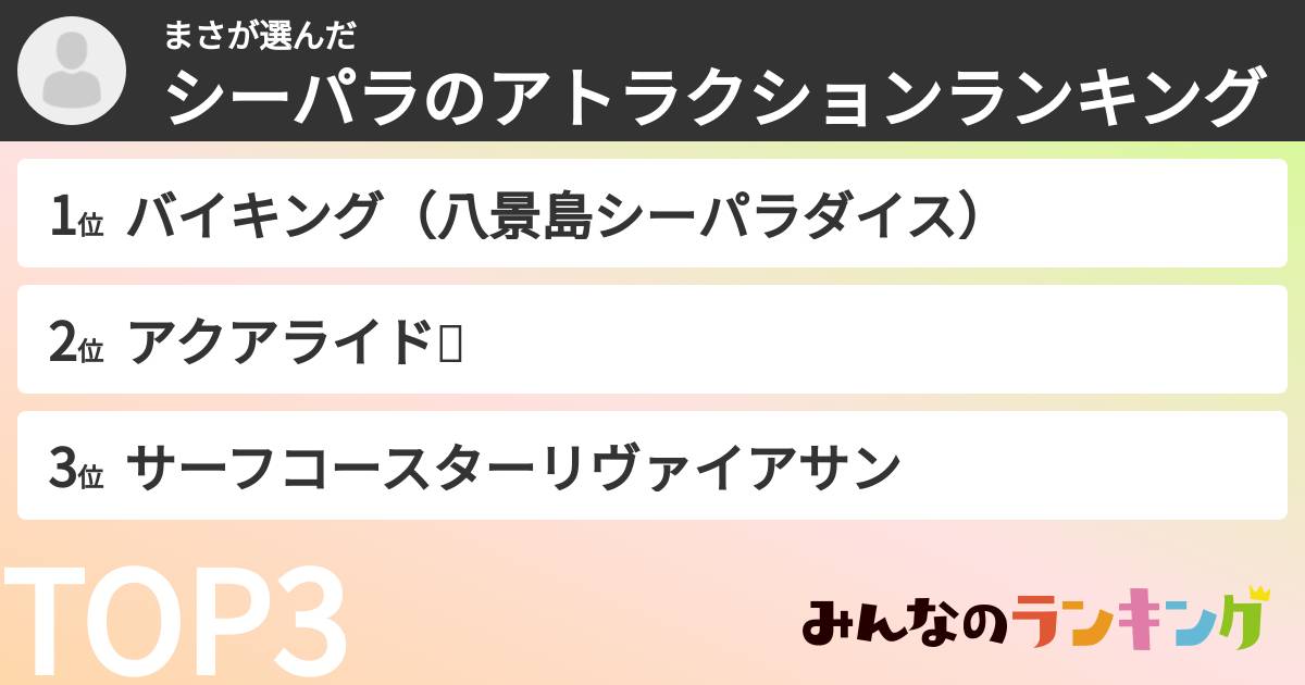 まささんの「シーパラのアトラクションランキング」