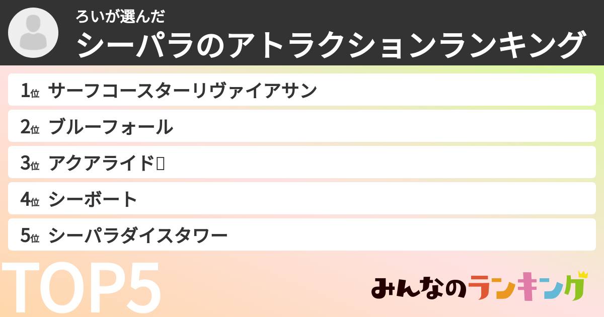 ろいさんの「シーパラのアトラクションランキング」