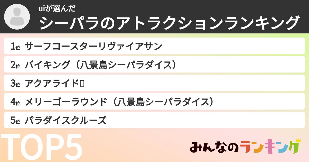 uiさんの「シーパラのアトラクションランキング」