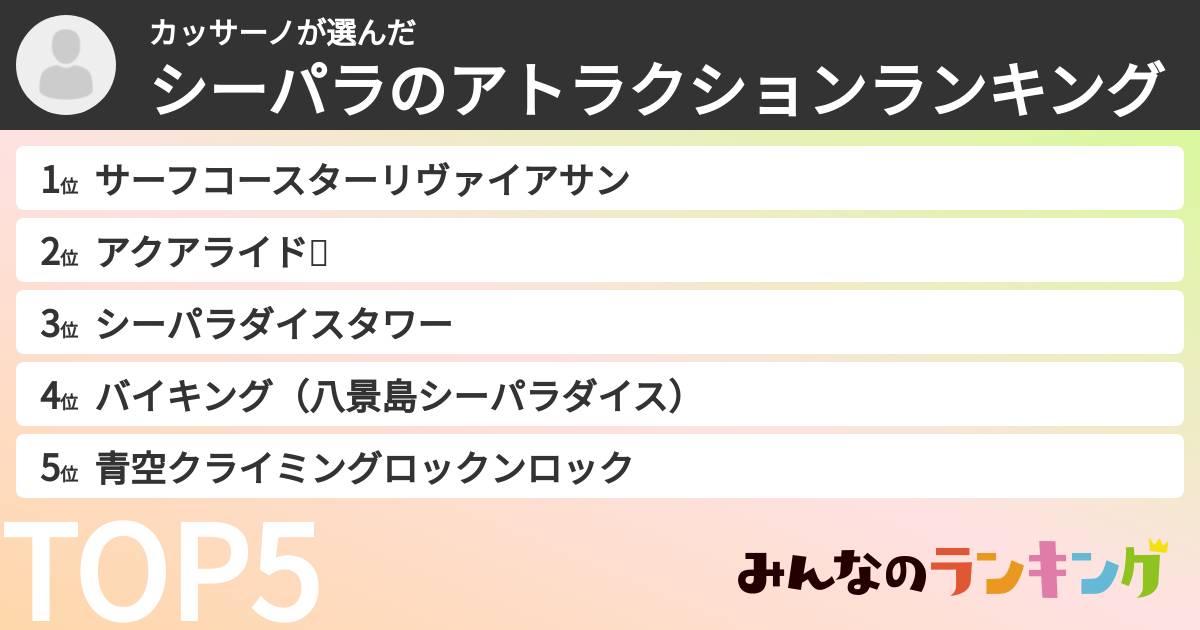 カッサーノさんの「シーパラのアトラクションランキング」