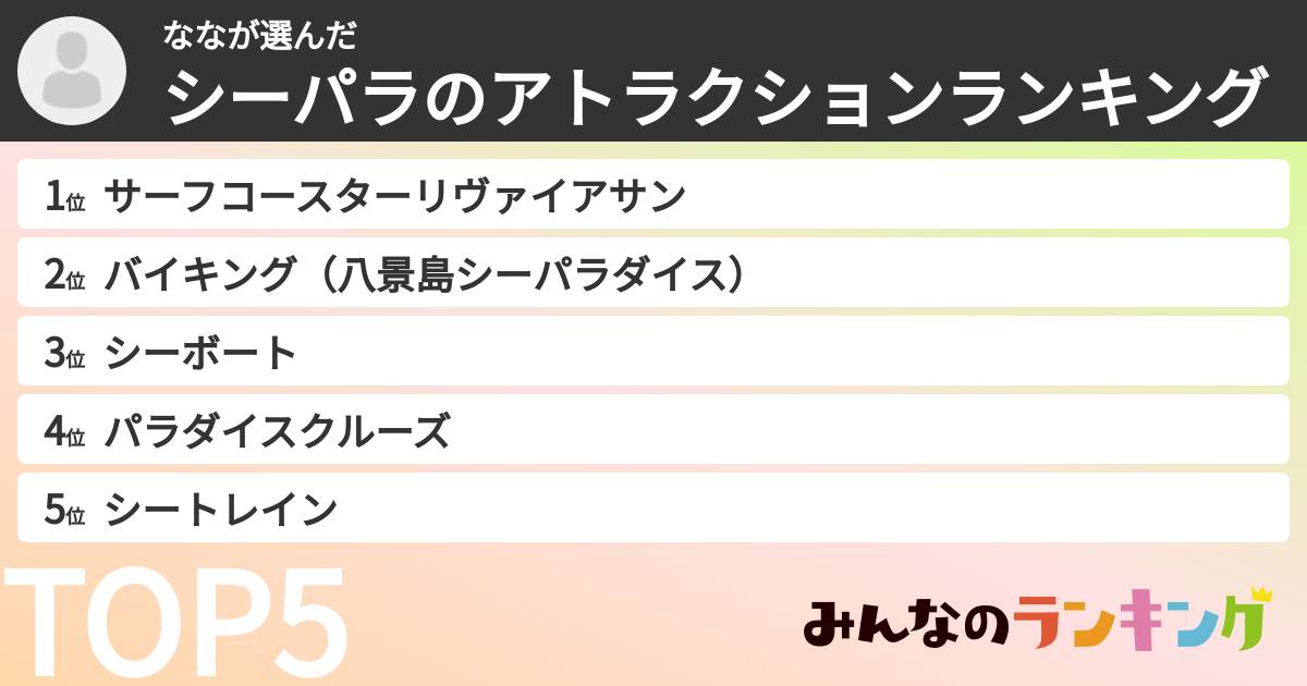 ななさんの「シーパラのアトラクションランキング」