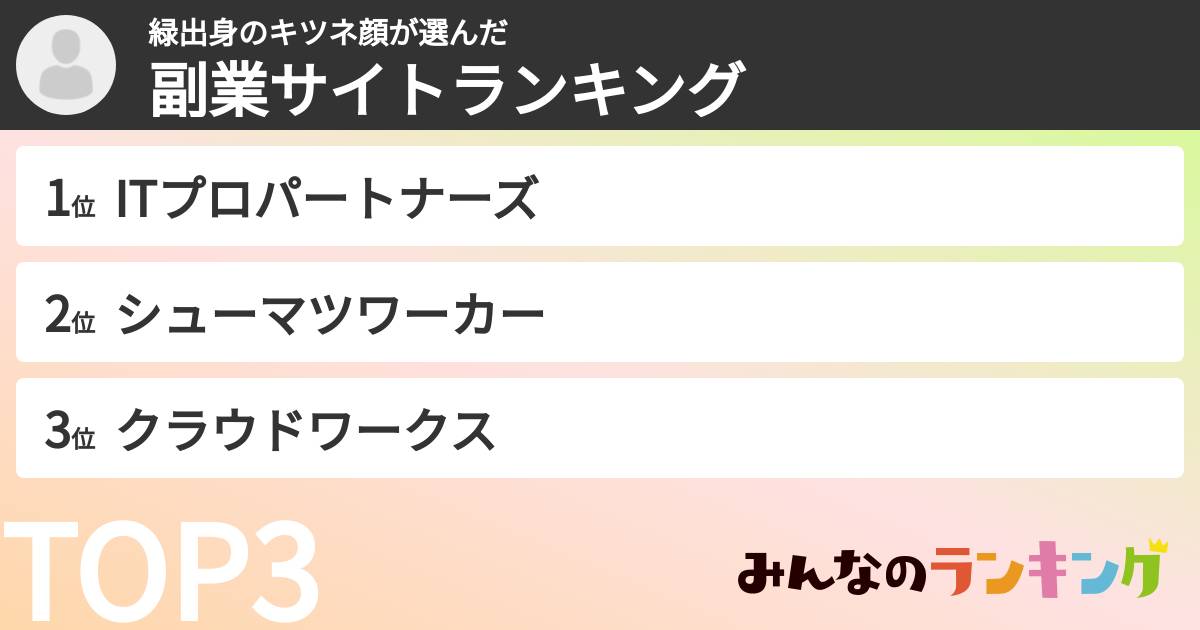 緑出身のキツネ顔さんの「副業サイトランキング」